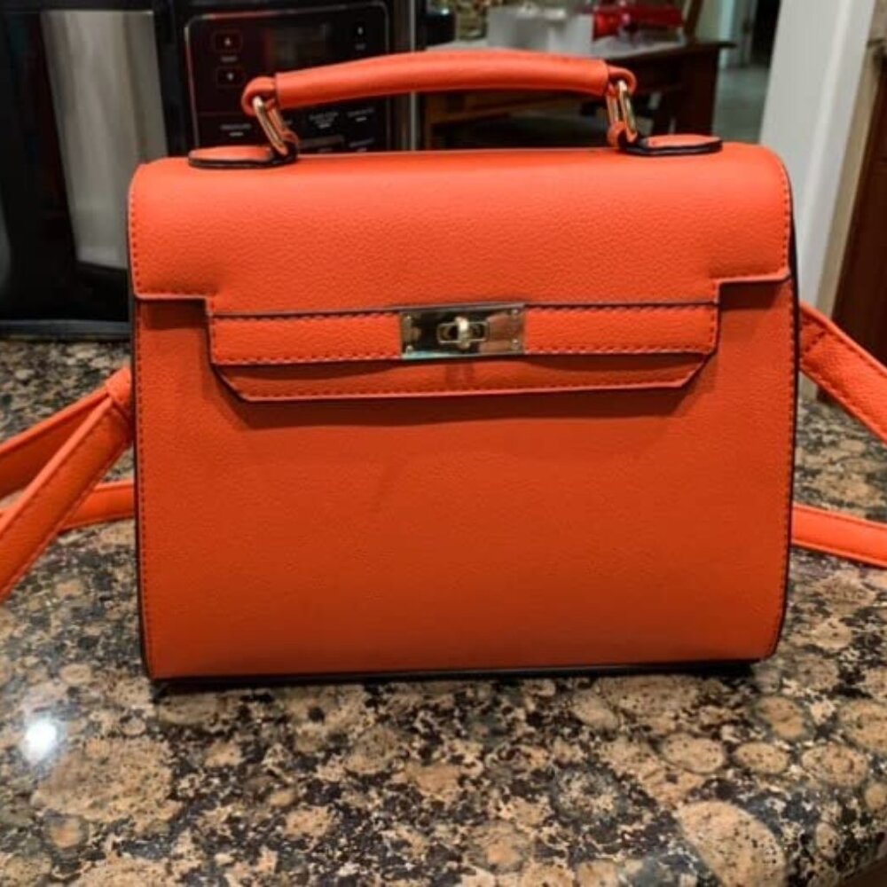 Neiman Marcus Orange Top Handle Leather Satchel Bag